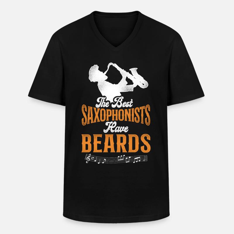 Saxophone Beard The Best - Männer-T-Shirt mit V-Ausschnitt - Schwarz