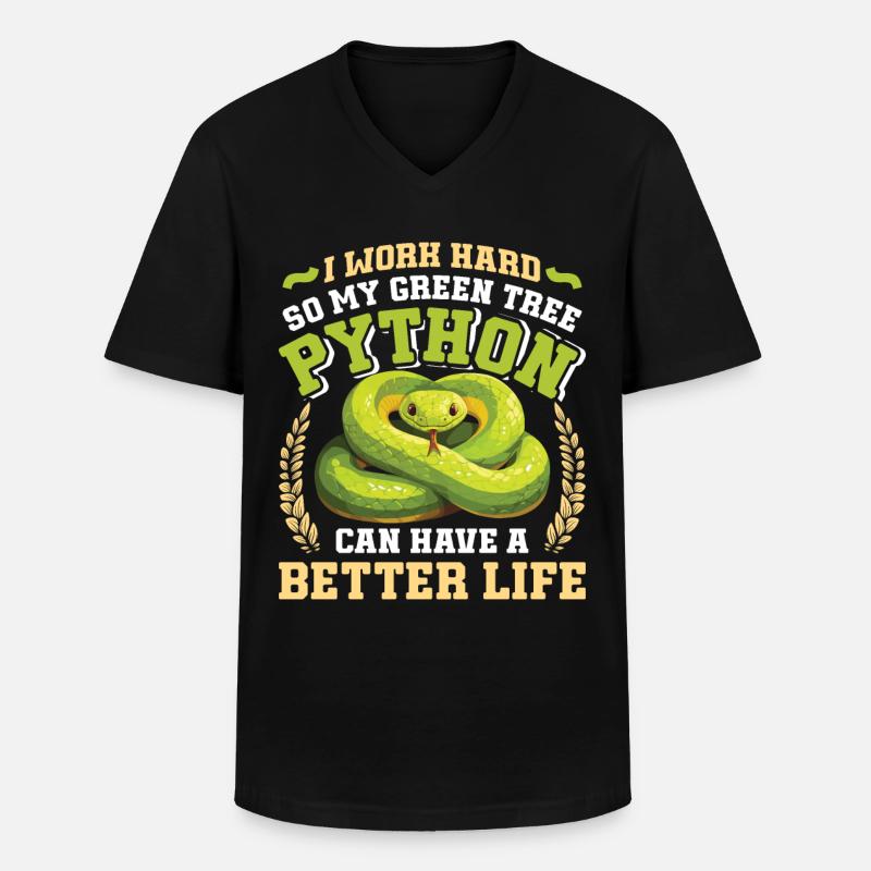 Green Tree Python - Männer-T-Shirt mit V-Ausschnitt - Schwarz