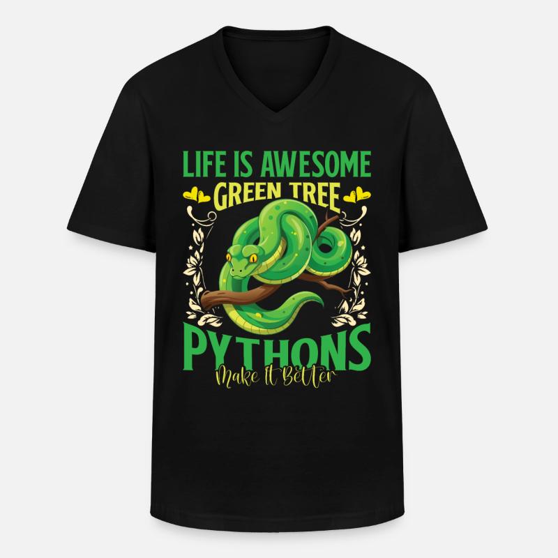 Green Tree Python - Men's V-Neck T-Shirt - black