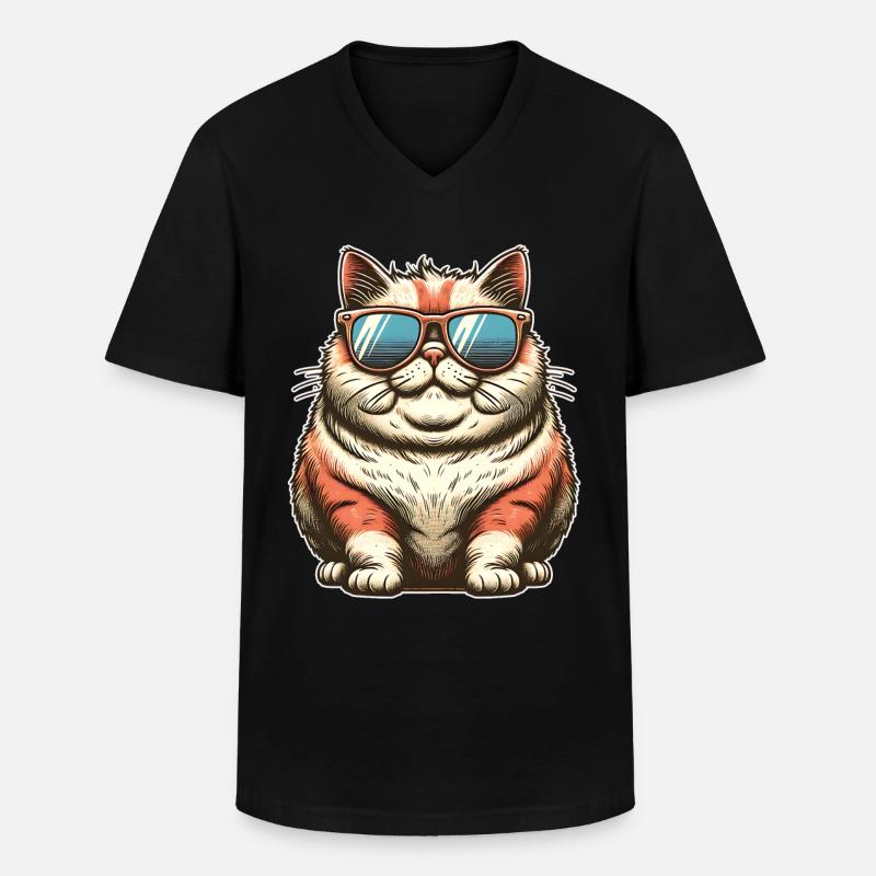 Dicke Coole Katze - Männer-T-Shirt mit V-Ausschnitt - Schwarz