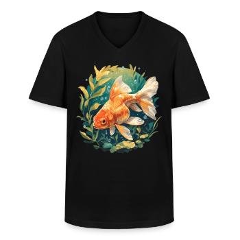 poisson rouge - T-shirt col V Homme - noir - Devant - AI Model Male 178 dark (178cm)