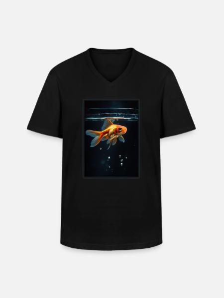 poisson rouge - T-shirt col V Homme - noir
