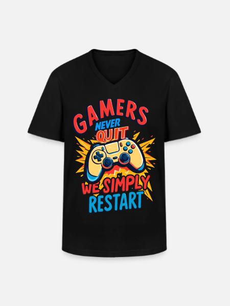 Gamers Never Quit - Men's V-Neck T-Shirt - black