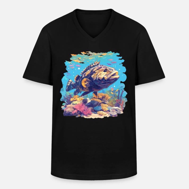Zackenbarsche Zackenbarsch - Männer-T-Shirt mit V-Ausschnitt - Schwarz