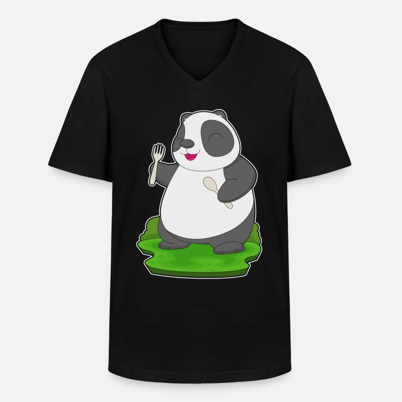 Panda Spoon Fork - Men's V-Neck T-Shirt - black
