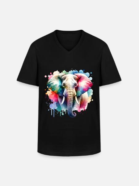 Éléphant - T-shirt col V Homme - noir