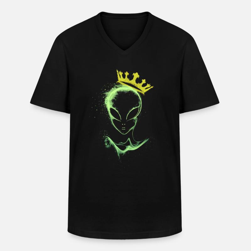 Alien mit Krone - Männer-T-Shirt mit V-Ausschnitt - Schwarz