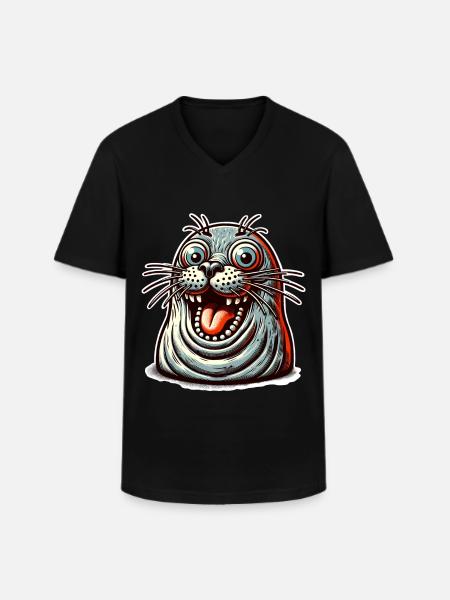 Robbe Seehund - Männer-T-Shirt mit V-Ausschnitt - Schwarz
