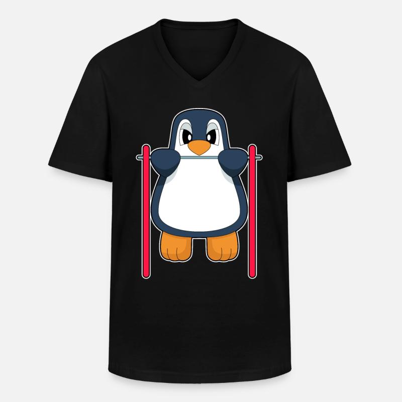 Penguin Bodybuilder Pull-ups - Men's V-Neck T-Shirt - black