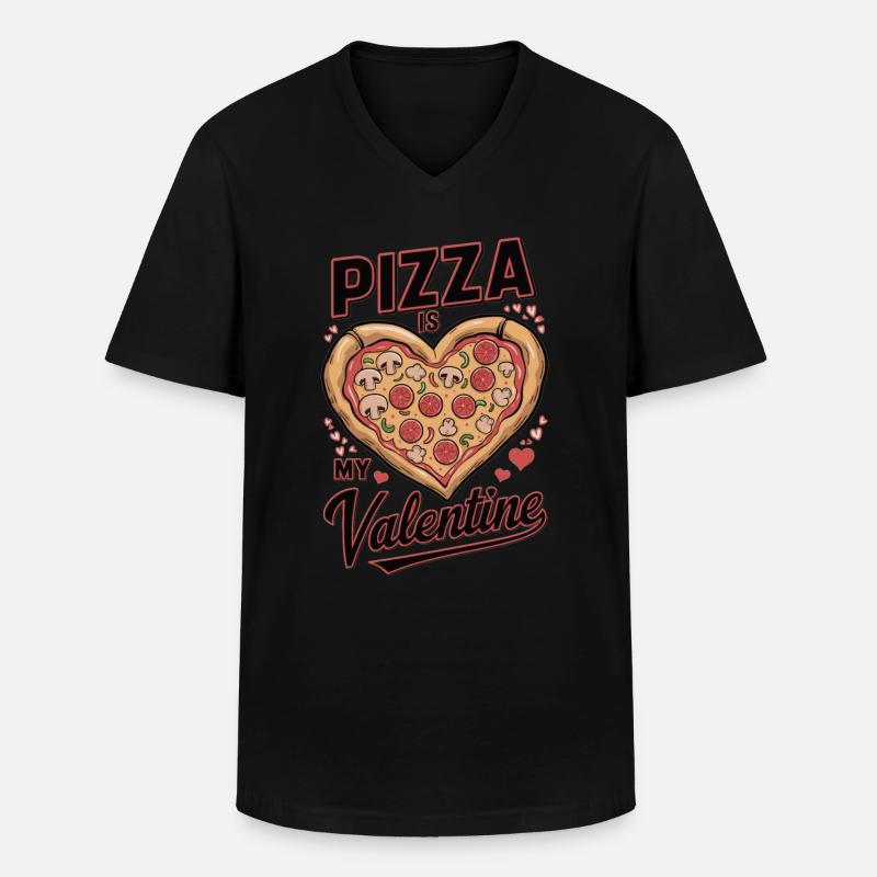 Pizza is my Valenine - Männer-T-Shirt mit V-Ausschnitt - Schwarz