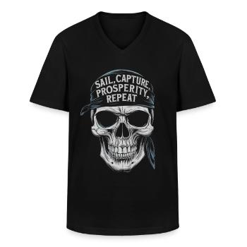 Pirate sail capture prosterity repeat - Men's V-Neck T-Shirt - black - Front - AI Model Male 178 dark (178cm)
