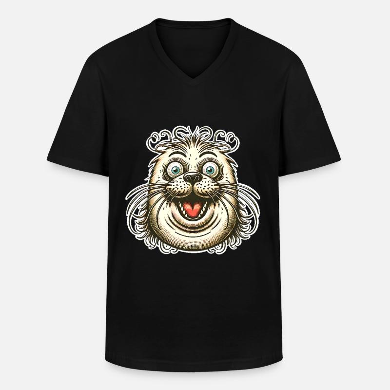 Robbe Seehund - Männer-T-Shirt mit V-Ausschnitt - Schwarz