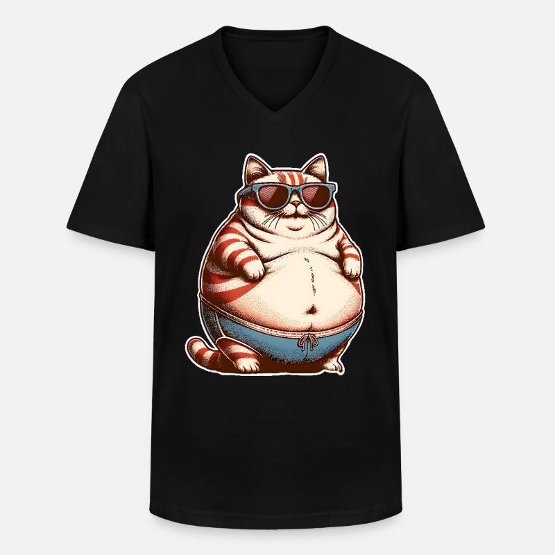 Dicke Katze - Männer-T-Shirt mit V-Ausschnitt - Schwarz