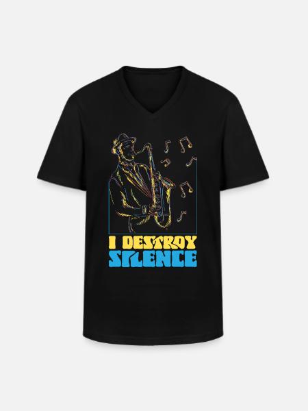 Saxophones I Destroy Silence - Men's V-Neck T-Shirt - black