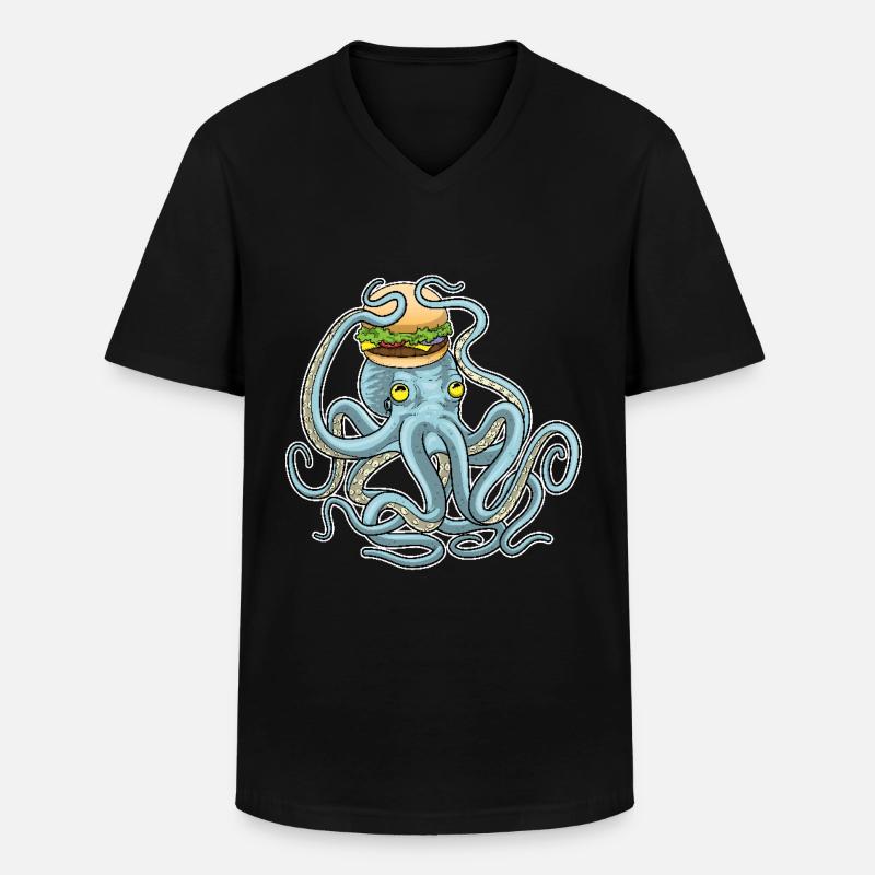 Krake Cheeseburger - Männer-T-Shirt mit V-Ausschnitt - Schwarz
