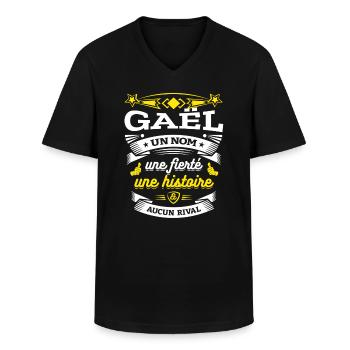 GAËL UN NOM UNE FIERTÉ AUCUN RIVAL - T-shirt col V Homme - noir - Devant - AI Model Male 178 dark (178cm)