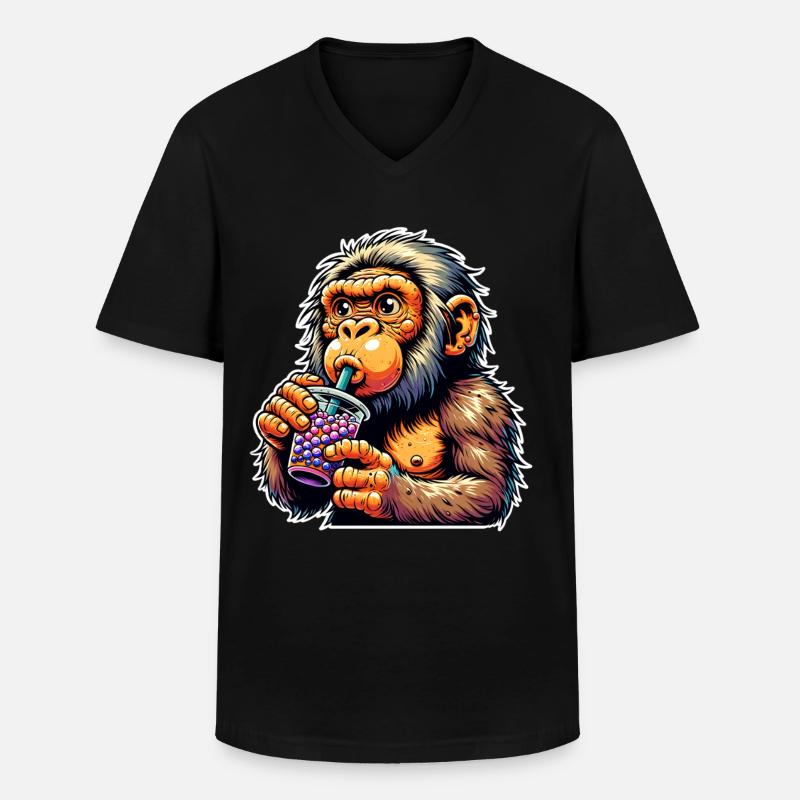 Neanderthal Bubble Tea - Men's V-Neck T-Shirt - black