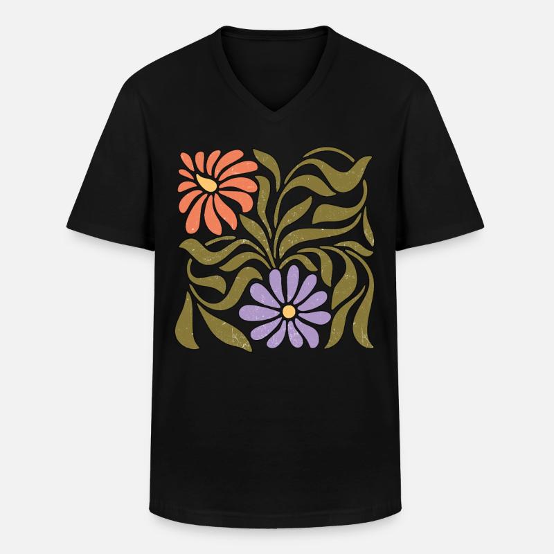 Boho Wildblumen - Männer-T-Shirt mit V-Ausschnitt - Schwarz