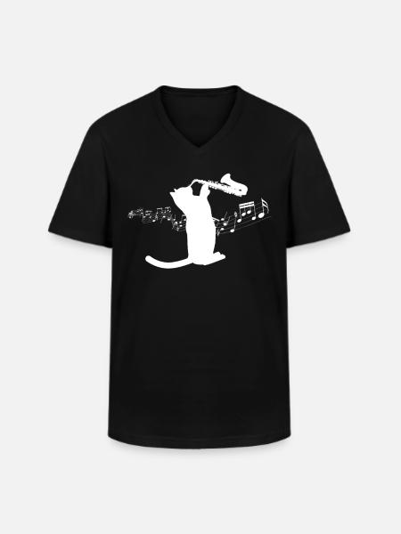 Saxophone Cat - Men's V-Neck T-Shirt - black