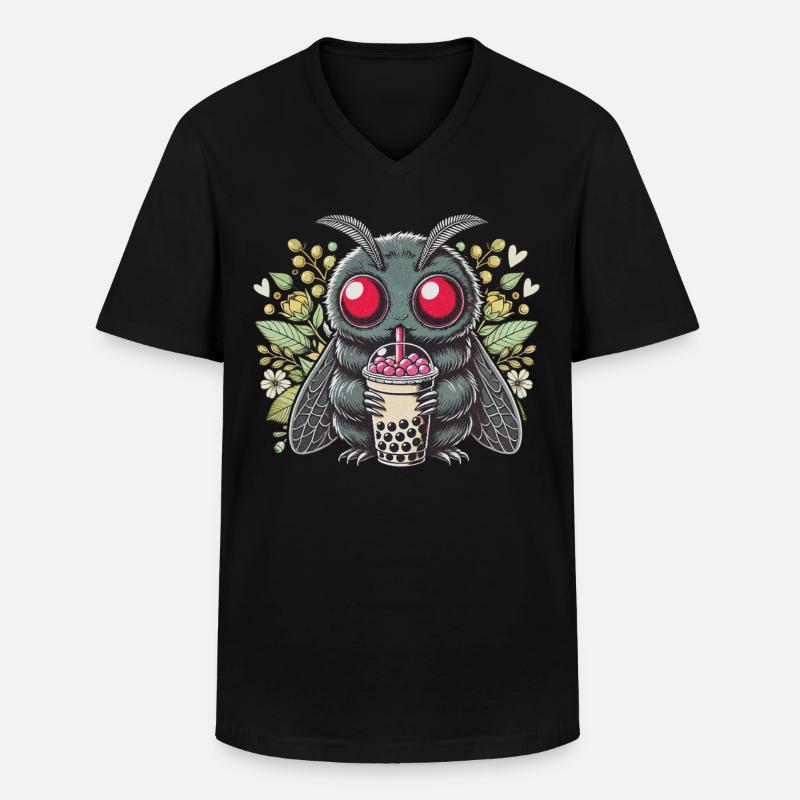 Cute Moth Drinks Bubble Tea - Men's V-Neck T-Shirt - black