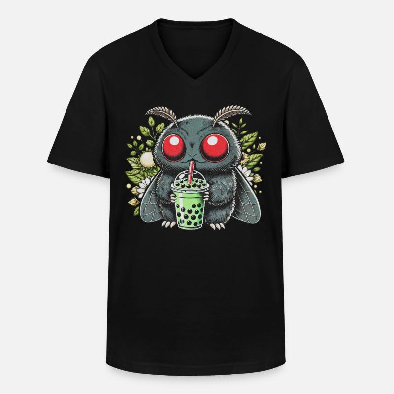 Mothman Drinking Bubble Tea - Männer-T-Shirt mit V-Ausschnitt - Schwarz