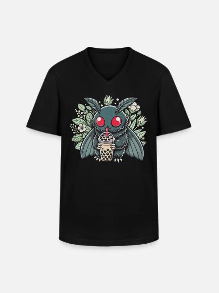 Mothman Enjoying Bubble Tea - Men's V-Neck T-Shirt - black