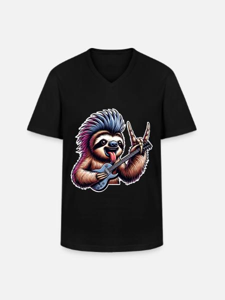 Sloth Rock and Roll Guitarist - Men's V-Neck T-Shirt - black