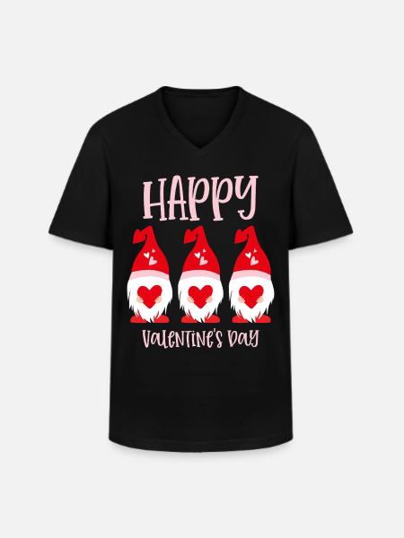 Gnome Happy Valentines Day - Men's V-Neck T-Shirt - black