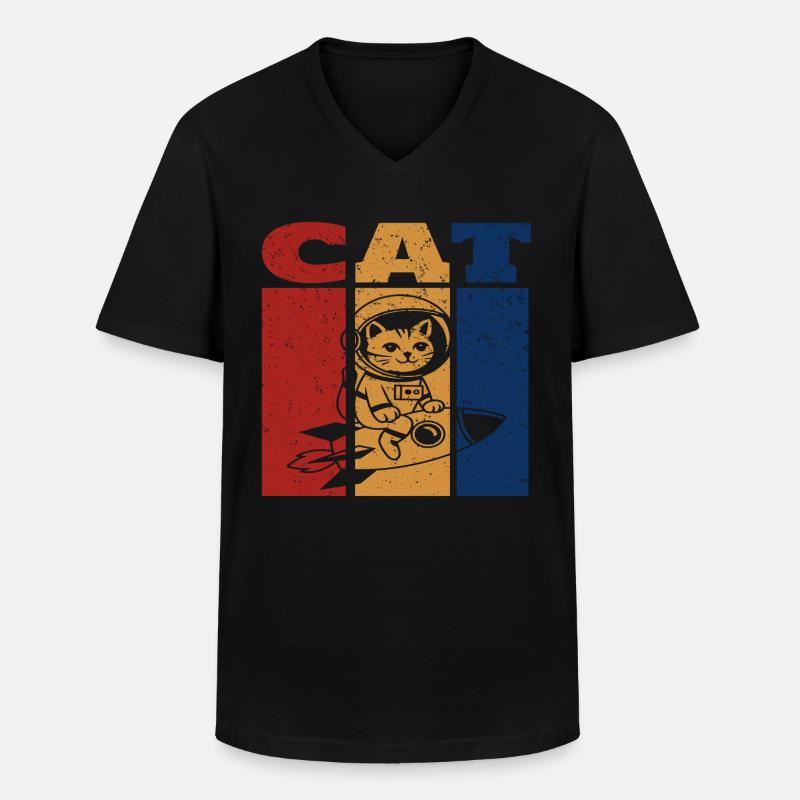 Astronaut Katze Retro Design - Männer-T-Shirt mit V-Ausschnitt - Schwarz