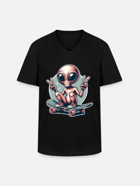 Alien Skateboard Skater Skate - Men's V-Neck T-Shirt - black