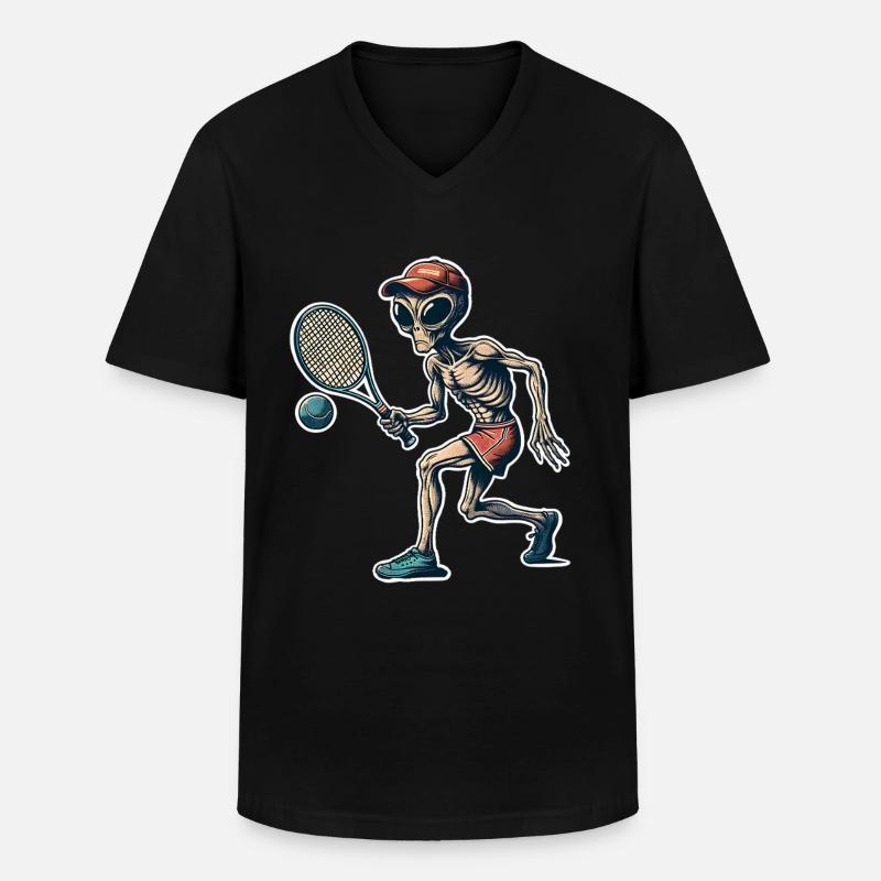 Alien Tennis - Männer-T-Shirt mit V-Ausschnitt - Schwarz