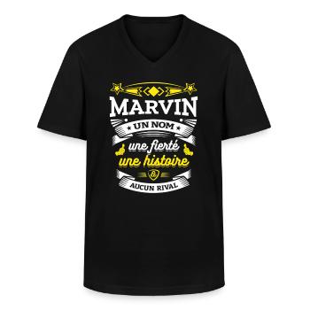 MARVIN PARFAIT - PRENOM MARVIN - T-shirt col V Homme - noir - Devant - AI Model Male 178 dark (178cm)