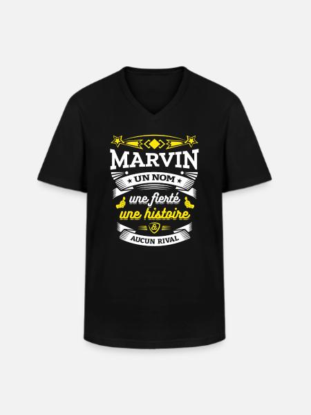 MARVIN PARFAIT - PRENOM MARVIN - T-shirt col V Homme - noir