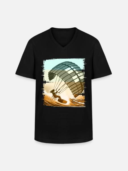 Kitesurf Kitesurfer Kiteboard - T-shirt col V Homme - noir