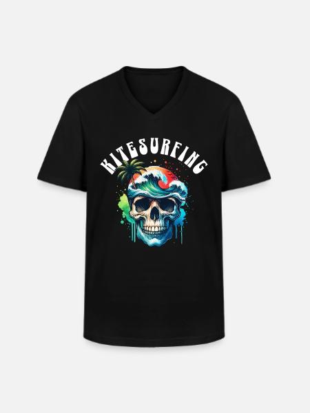 Kitesurf Kitesurfer Kiteboard - T-shirt col V Homme - noir