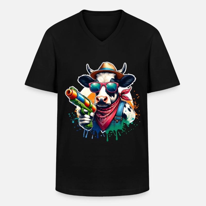 Kuh Wasserpistole - Männer-T-Shirt mit V-Ausschnitt - Schwarz
