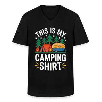 Camping Aventure Camping Drôle Design - T-shirt col V Homme - noir - Devant - AI Model Male 178 dark (178cm)