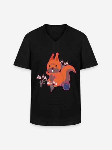Spring Squirrel Snowdrop Kids - Men's V-Neck T-Shirt - black