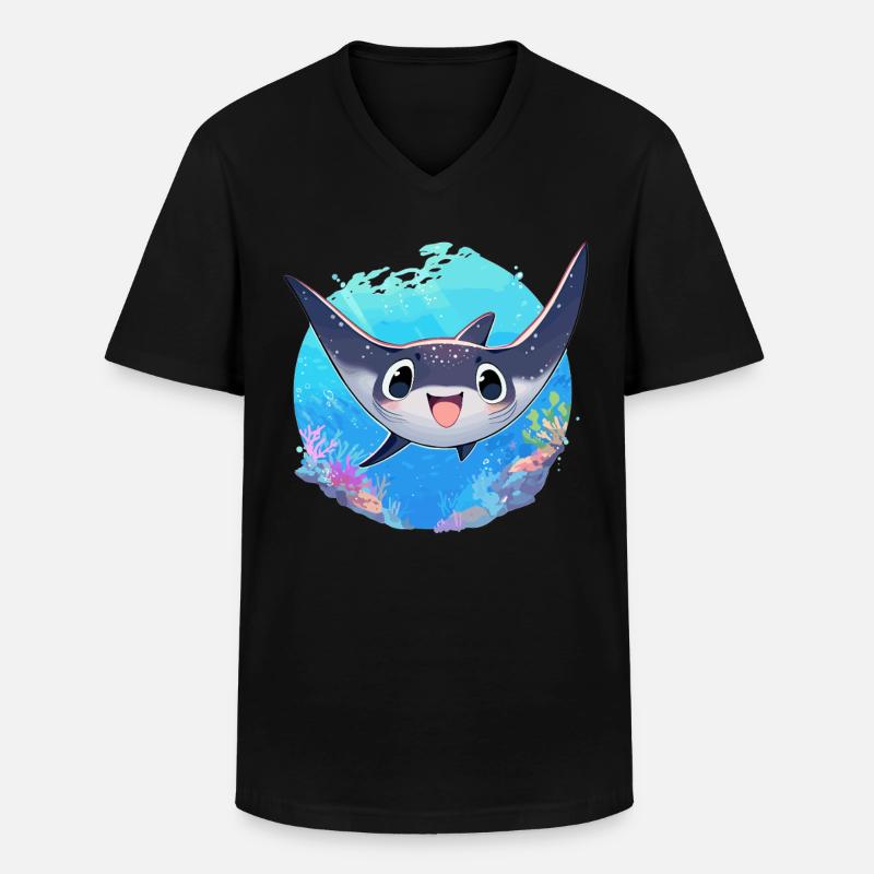 Mantas Manta Rochen - Männer-T-Shirt mit V-Ausschnitt - Schwarz