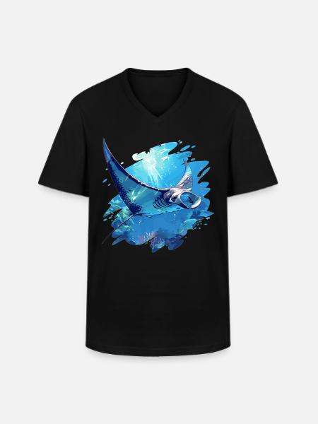Mantas Manta Rochen - Männer-T-Shirt mit V-Ausschnitt - Schwarz