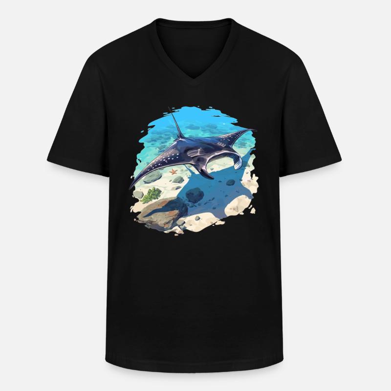 Mantas Manta Rochen - Männer-T-Shirt mit V-Ausschnitt - Schwarz