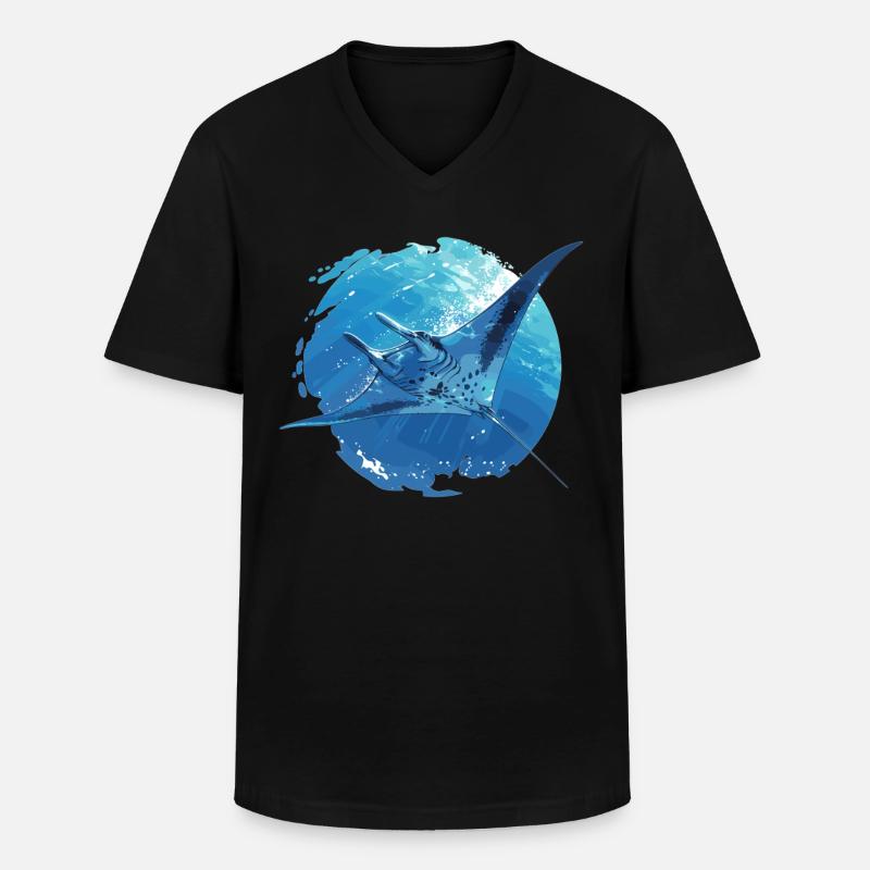 Mantas Manta Rochen - Männer-T-Shirt mit V-Ausschnitt - Schwarz