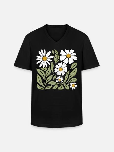 Gänseblümchen Blume Boho Blumen - Männer-T-Shirt mit V-Ausschnitt - Schwarz