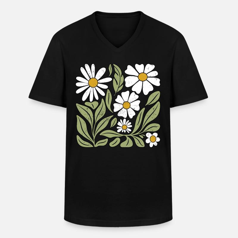 Fleur de marguerite Boho Fleurs - T-shirt col V Homme - noir