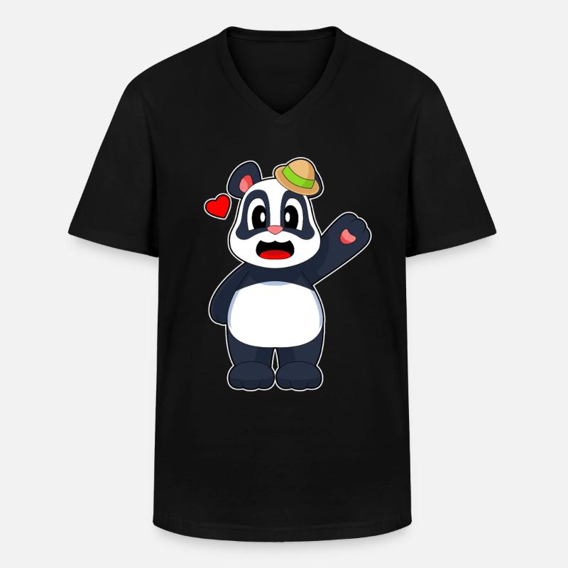 Panda Hut - Männer-T-Shirt mit V-Ausschnitt - Schwarz
