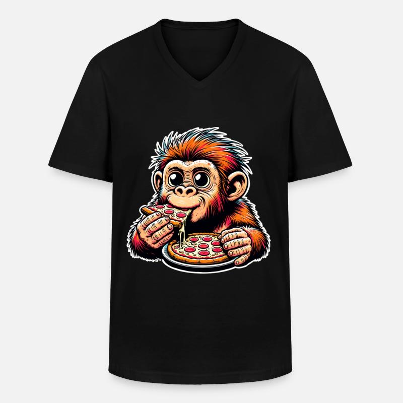 Neandertaler Pizza - Männer-T-Shirt mit V-Ausschnitt - Schwarz