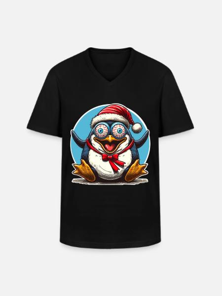 crazy Christmas penguin - Men's V-Neck T-Shirt - black