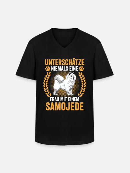 Samojede Samojedenspitz Frau mit Samojede - Männer-T-Shirt mit V-Ausschnitt - Schwarz