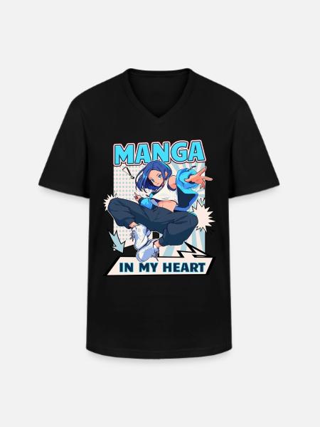 Manga Bøger Manga Elskere - Klassisk herre T-shirt med V-udskæring - sort