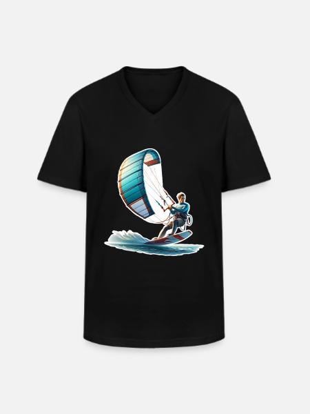 Kitesurfen Kitesurfer Kiteboard - Klassiek mannen T-shirt met V-hals - zwart